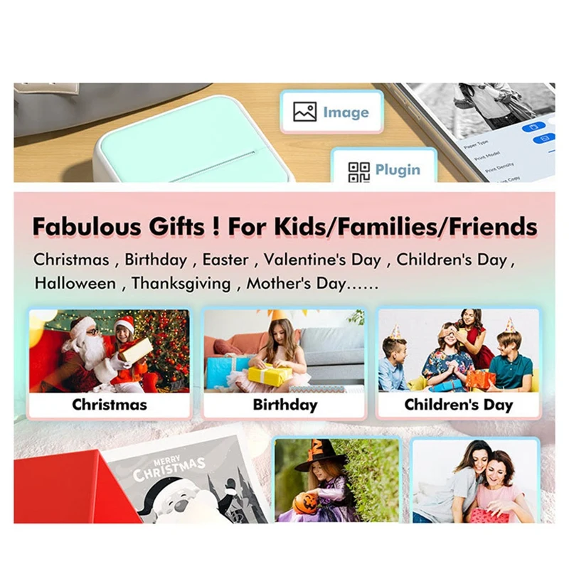 Mini Impressora Térmica Portátil com Adesivos, Impressora para Notas, Jornal, DIY Kids Gift