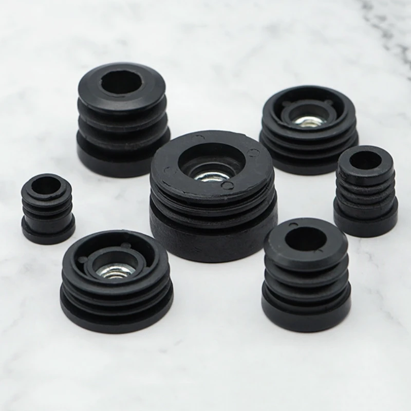 4/8/12/20Pcs Round Plastic Pipe Plugs With M6 M8 M10 Nut Hole Black Pipe Cover Furniture Leg Feet Tube Blanking End Inserts Caps