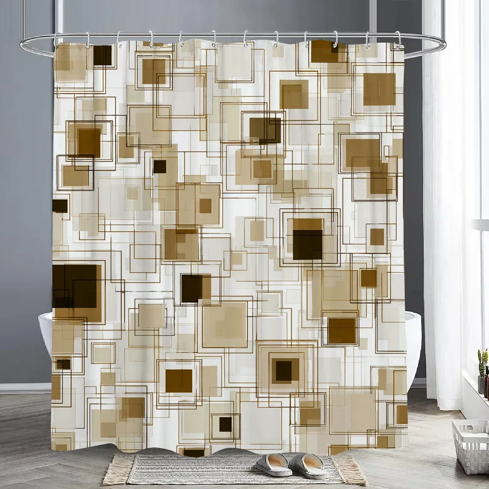 Geometric Modern Minimalist line Art Shower Curtain，Printed Fabric Bathroom decorative Shower Curtain,   home Curtain with Hook