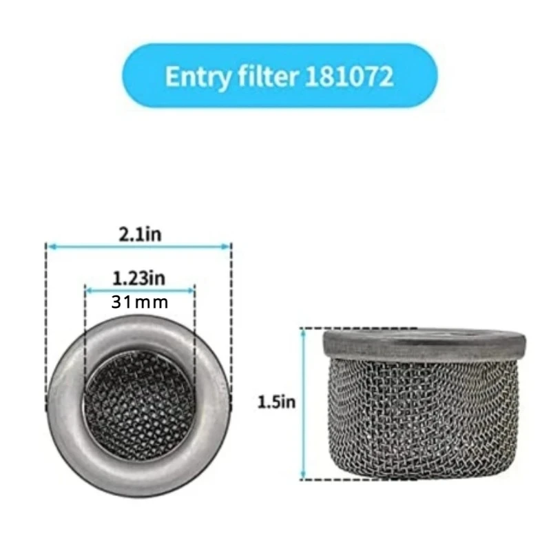 Suntool Inlet Strainer Screen Filter 181072 With 1.2In NPT Thread For 795 1095 7900 Airless Paint Sprayer Suction Hose 181-072