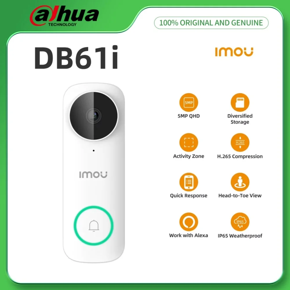 Imou 5MP QHD Videocitofono DB61i Smart Home 5G WiFi Campanello Rilevamento umano Funziona con Alexa Google Assistant Scheda SD 2024 Nuovo