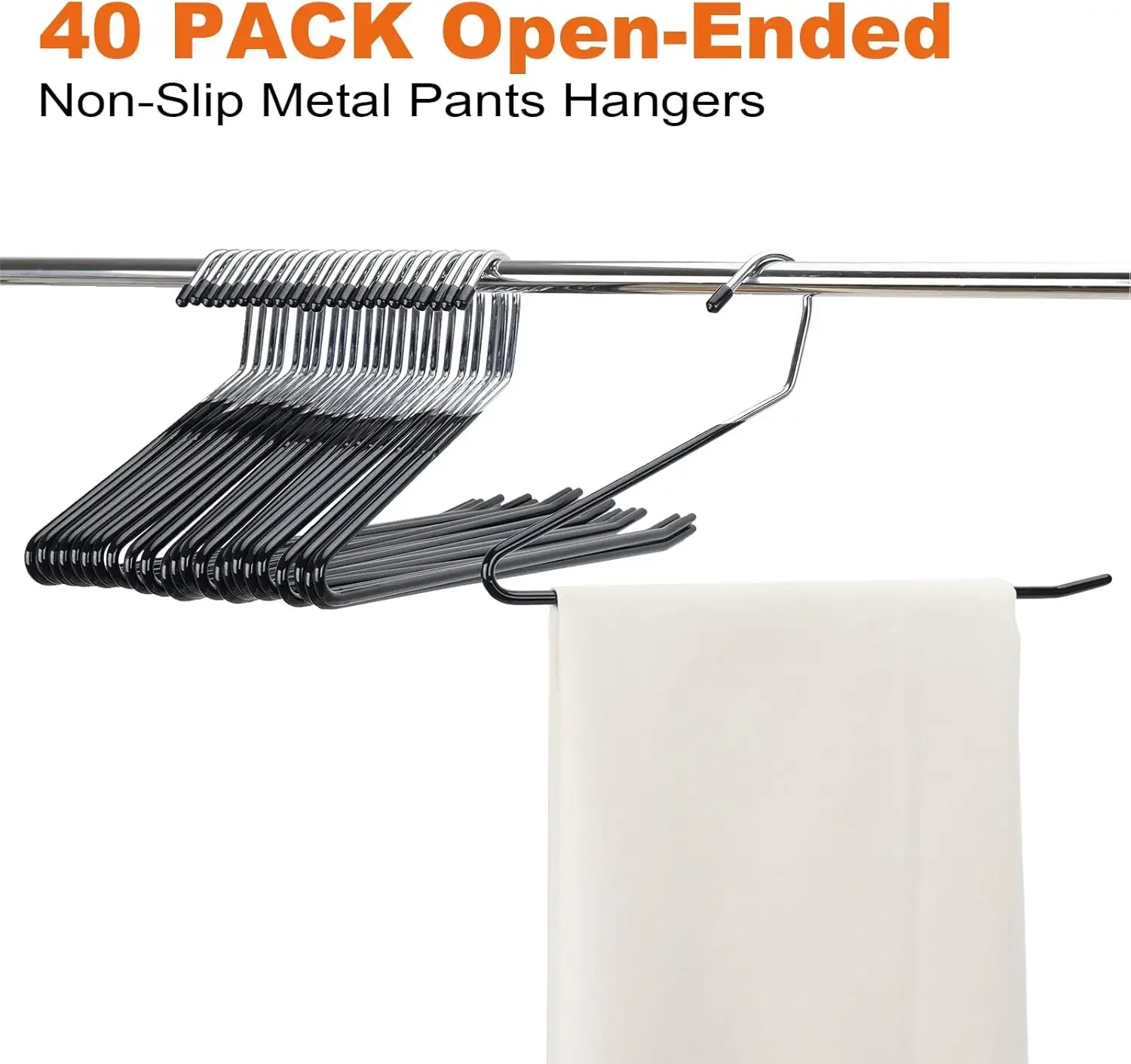 Fixwal 40 Pack Pants Hangers, Open Ended Metal Jeans Hangers Space Saving, Non Slip Hanger for Pants, Closet Storage Organizer