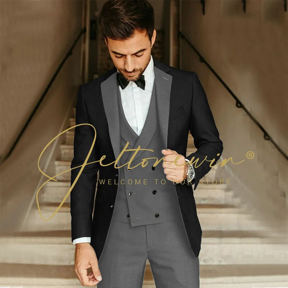 Fashion 3 Piece Men Suits For Wedding Party Business Formal Groom Tuxedos Blazer+Vest+Pants Sets Slim Fit Costume Homme