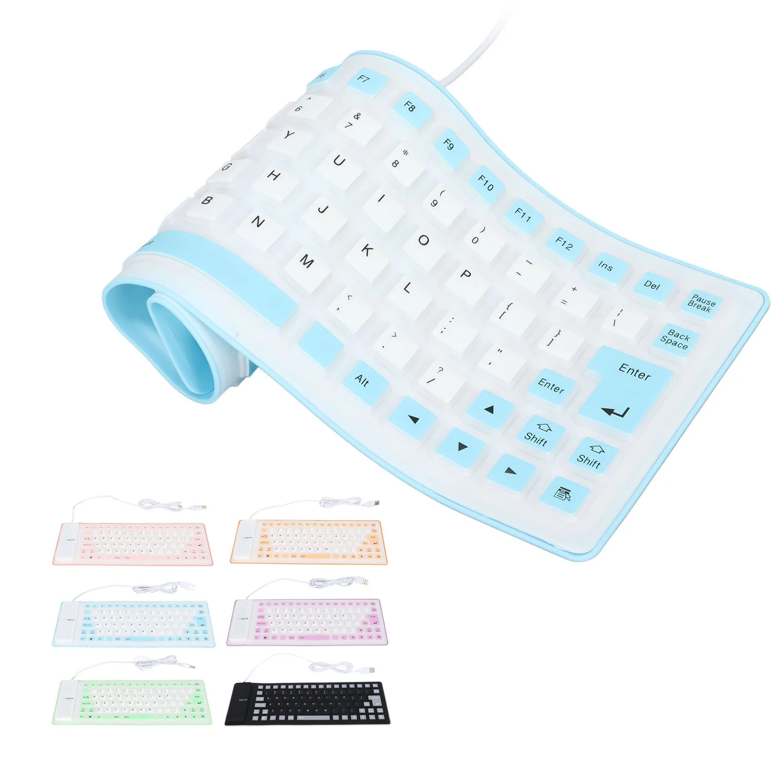Soft Silicone Keyboard Soft Comfortable Fully Sealed Design Mute Button USB Wired Foldable Silicone Keyboard for PC Notebook
