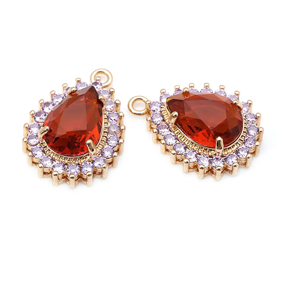 4PCS Brass Zircon Glass Drop Charms Pendants High Quality Necklace Earrings Diy Jewelry Accessories Rosediy official-website