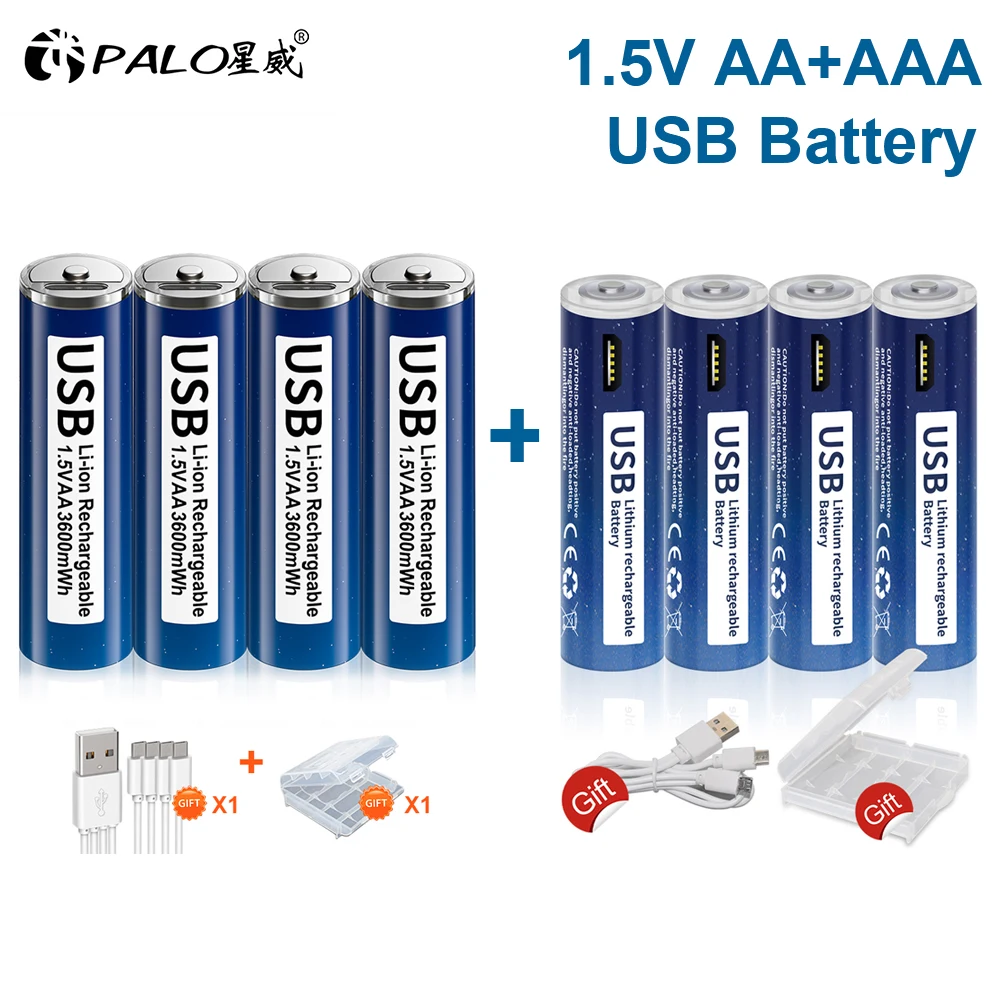 

1.5V AA AAA Rechargeable lithium-ion battery USB fast charging AA+AAA battery for remote control mouse small fan Electric toy