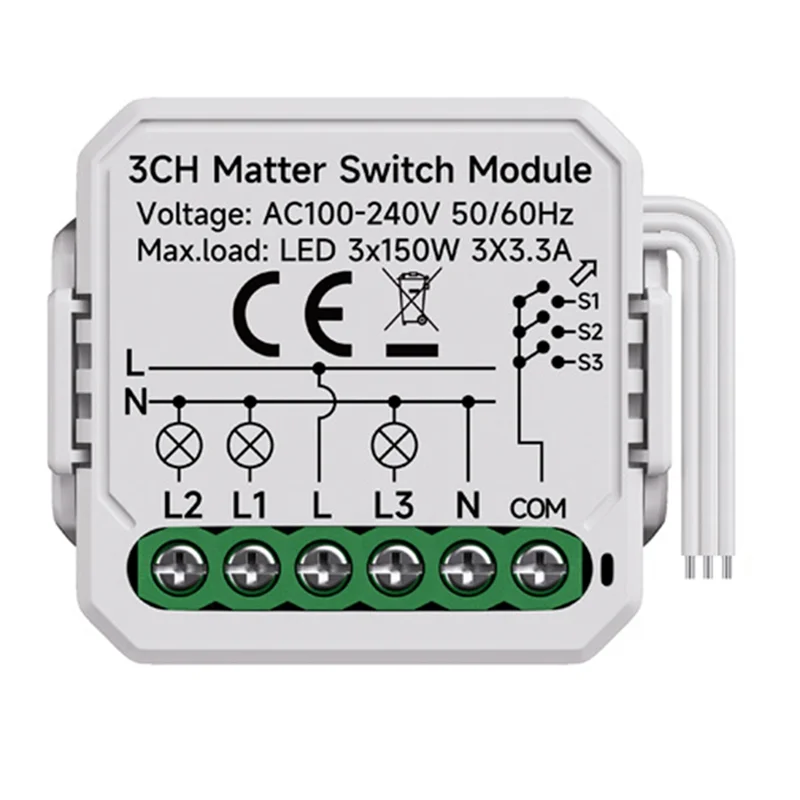 

-ABGQ Реле для умного дома, автоматический выключатель 1/2/3 Gang Matter, модуль переключателя Wi-Fi, работающий с Homekit Smartthings Alexa Google Hom