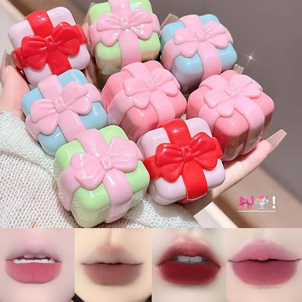 Caja de regalo sorpresa con lazo, 1 Uds., 4 colores, crema multiusos para labios y mejillas, niebla suave, mate, colorete sedoso, Maquillaje facial duradero