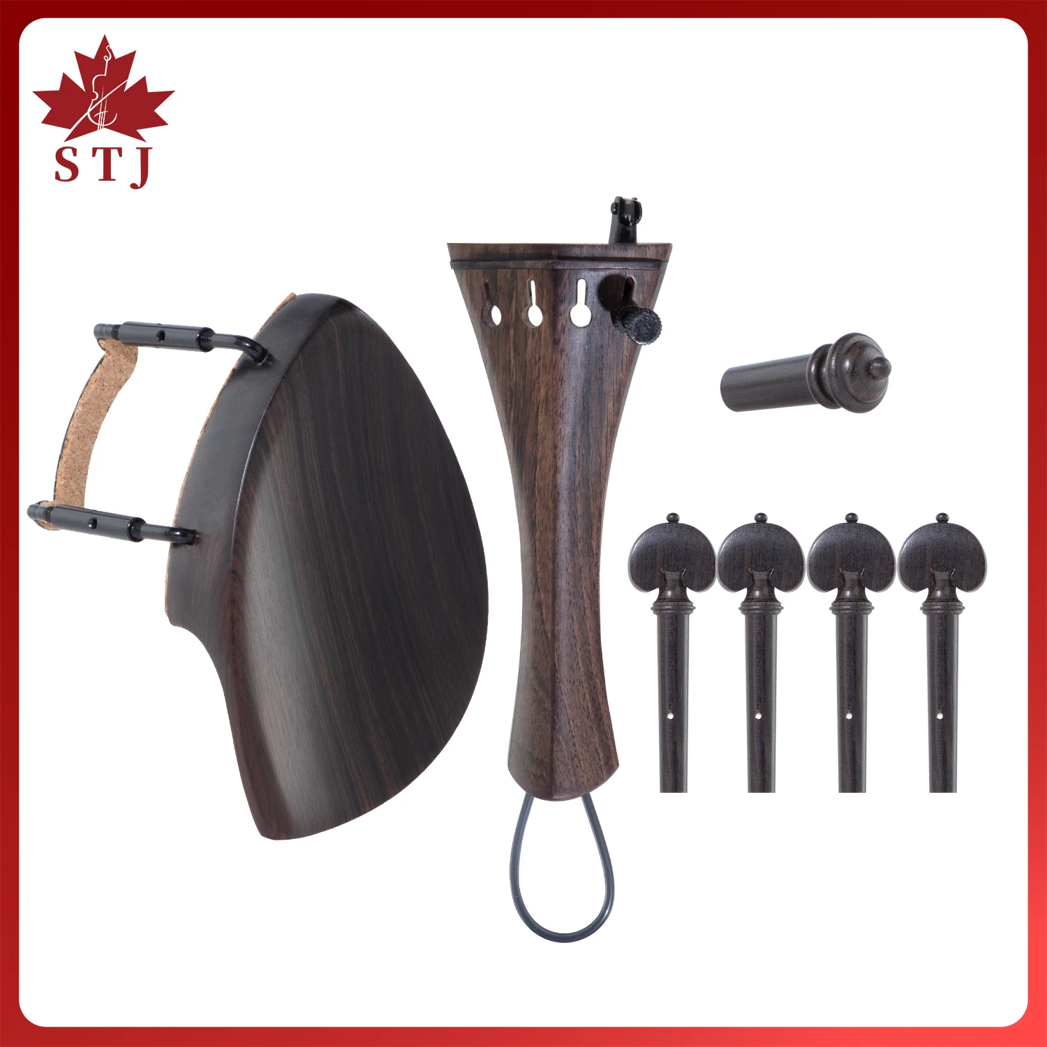 1 Set 4/4 Violin Ebony/Rosewood/Jujube Wood Accessories Parts Fittings, Tailpiece+Tuning Pegs+Endpins+Chin Rest/Chin Holder