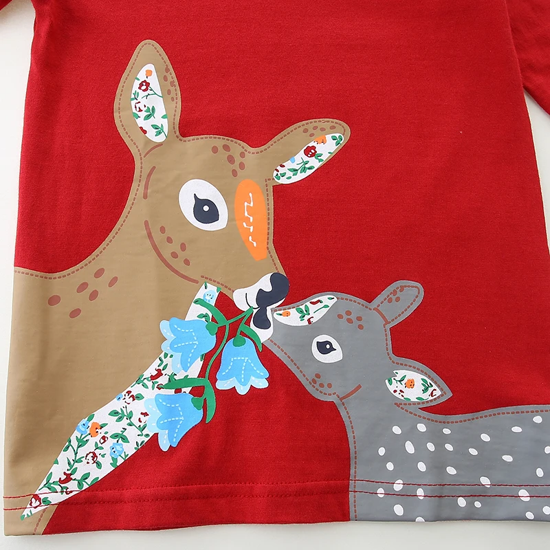 Little maven Baby Girls Kids Clothes Children\'s Clothing Autumn 2024 Cartoon Deer Long Sleeves T-shirt Spring Cotton Tops