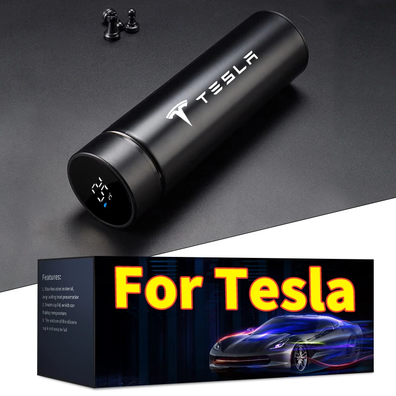 500ml Portable Car Logo Intelligent Stainless Steel Thermos Bottle For Tesla Model 3