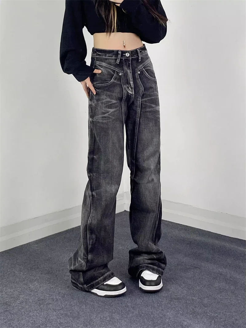 Oversize Black Gothic Y2k Cargo Jeans Women Harajuku Aesthetic Baggy Wide Leg Denim Trousers Jean Pants Vintage Pantalones