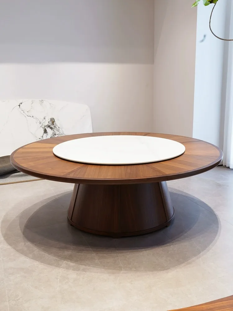 Dining table North American black walnut large apartment round table rock slab electric turntable dining table