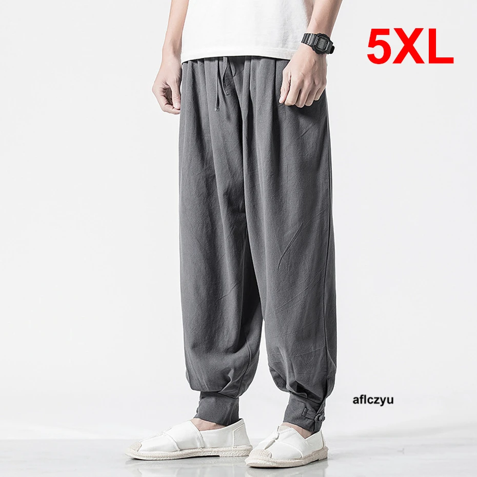 

Summer Linen Pants Men Solid Color Jogger Pants Plus Size 5XL Fashion Casual Trousers Male Pants Elastic Waist