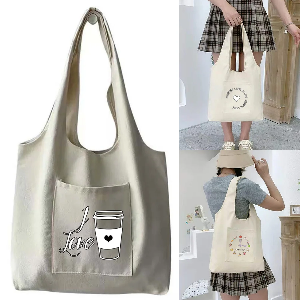 Structured Textured Vest Tote Bag with Large Inner Space, Canvas Handbag for Groceries and Snacks