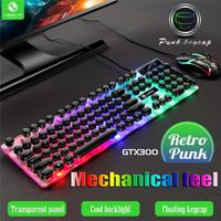 Gtx300 Keyboard and Mouse Set Punk Retro Simulation Mechanical Keyboards Backlit USB Wired 104 keys Suspension Gaming Keypad Set