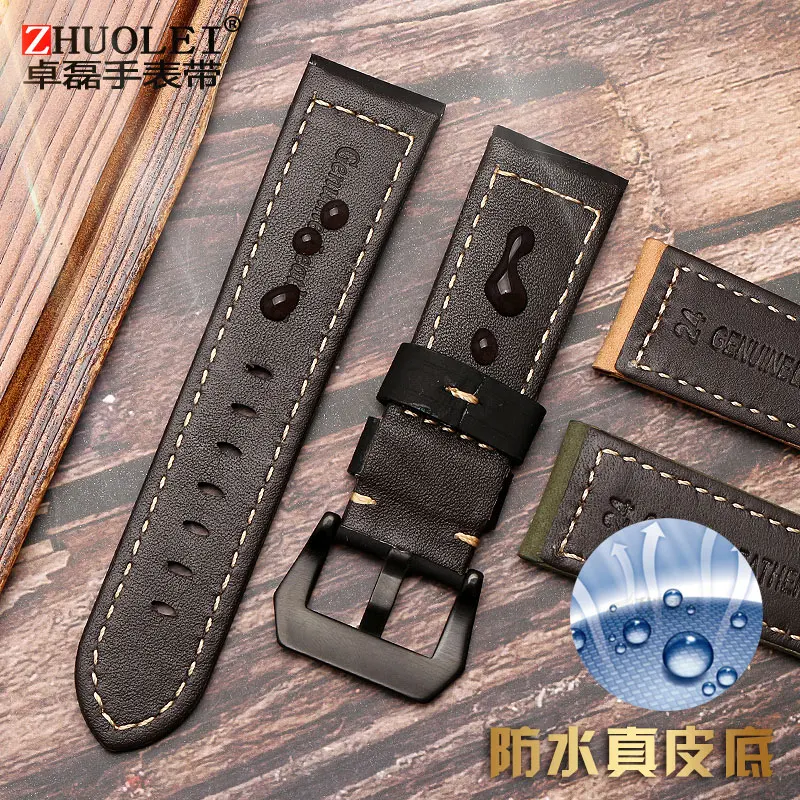 For Mido Hamilton Panerai Citizen Frosted Matte brown blue Genuine Leather watchband Men Vintage Wrist Strap bracelet 22 24 26mm