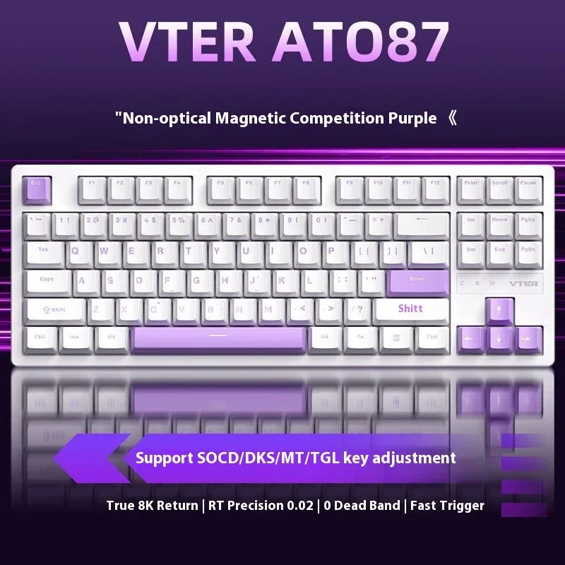 

VTER ATO87 Проводная игровая эргономичная клавиатура с магнитной осью 8K Индивидуальная RGB с возможностью горячей замены Rt0.02 Игровая клавиатура с магнитным переключателем