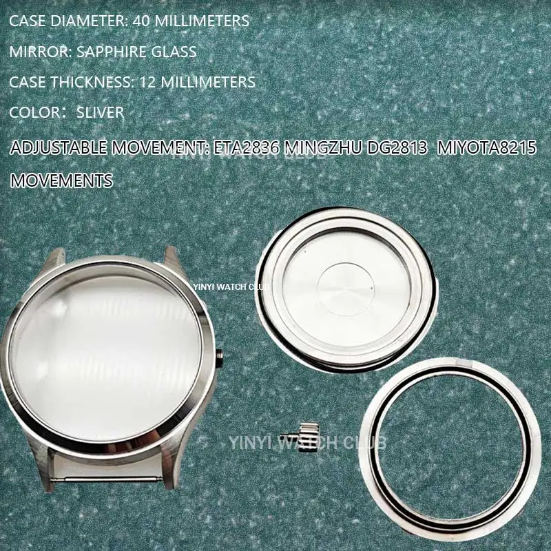 40mm watch case Sliver For IWC Pilots Sapphire mirror surface Watch Accessories fit ETA2836 Mingzhu dg2813 Miyota8215 Movements