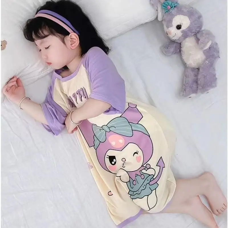 

Sanrio Ice Silk Short Sleeve Night Dress Cartoon Children Comfort Cool Home Clothes Concealed Button Anti-Kicking Quilt Design