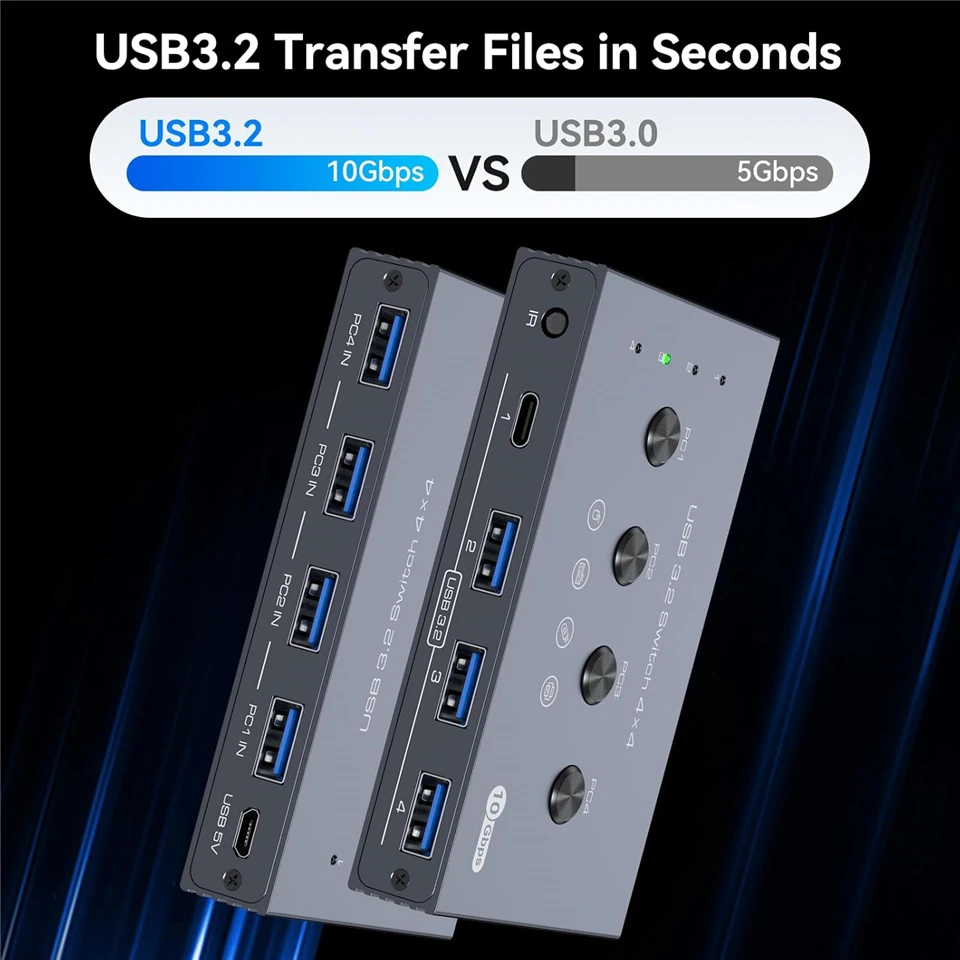 Navceker 10 Gbit/s 4 Eingänge 4 Ausgänge USB-Switch-Wahlschalter 4x4 KVM-Switcher 3.2 Hub 2 PC 4 Hosts Teilen Sie 4 USB-Geräte für Tastaturdrucker