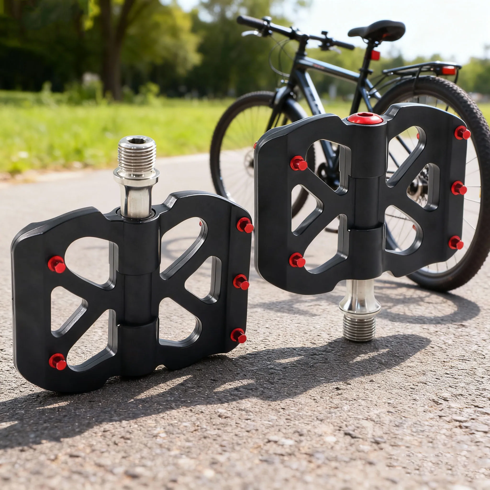 

TESNO Bicycle Pedals Carbon Fiber Pedal 3 Bearing Ultralight MTB road bike Titanium Non-Slip Quick Release 14mm Universal Thread