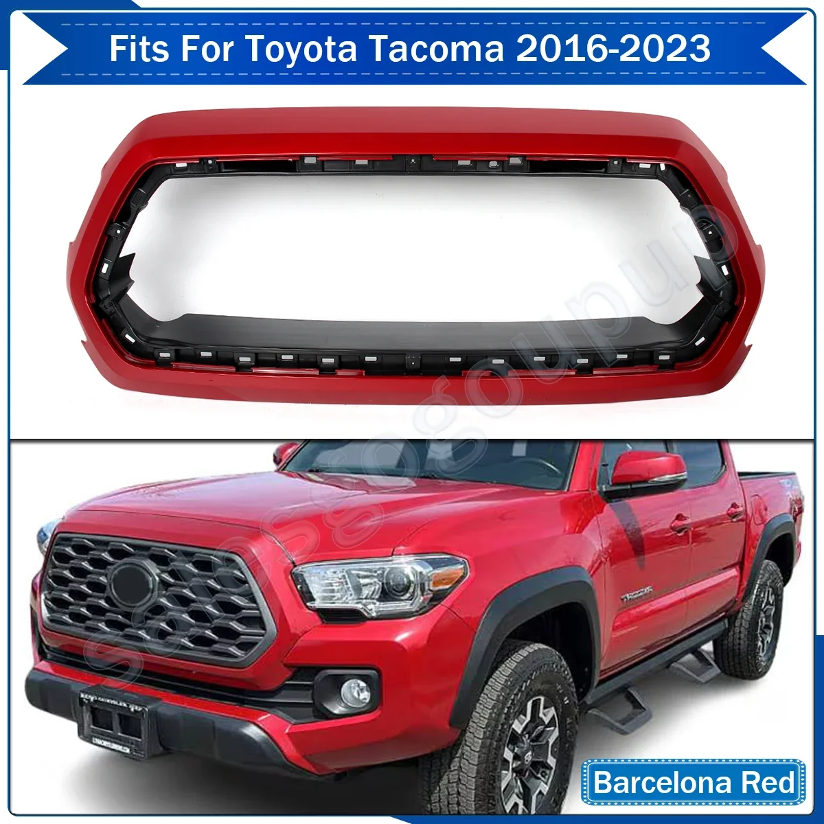 Grill for Toyota Tacoma 16-22 Barcelona Red Grille Outer Frame Surround+Bracket Holder