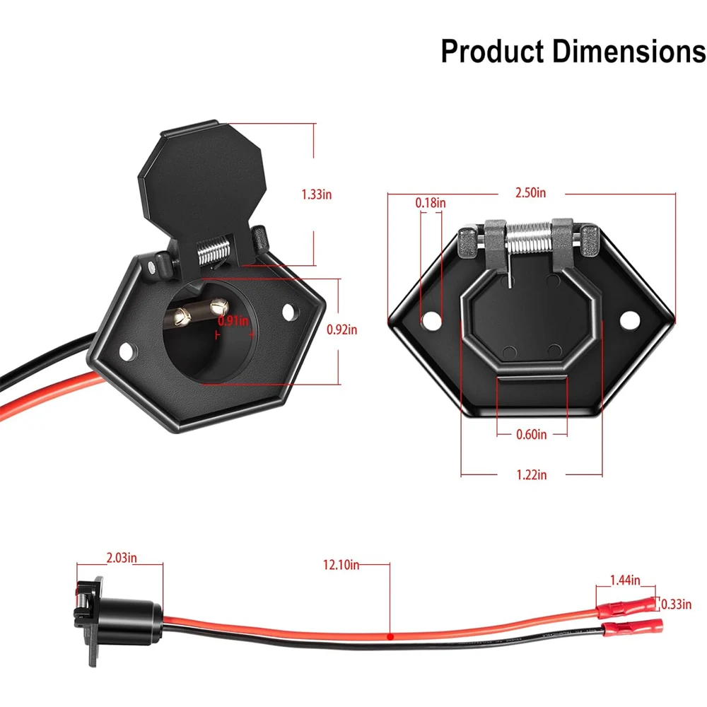 8M4000954 Trolling Motor Power Receptacle, 2-Prong 12V, 24V or 36V Trolling Motors, for Bow-Panel Installation