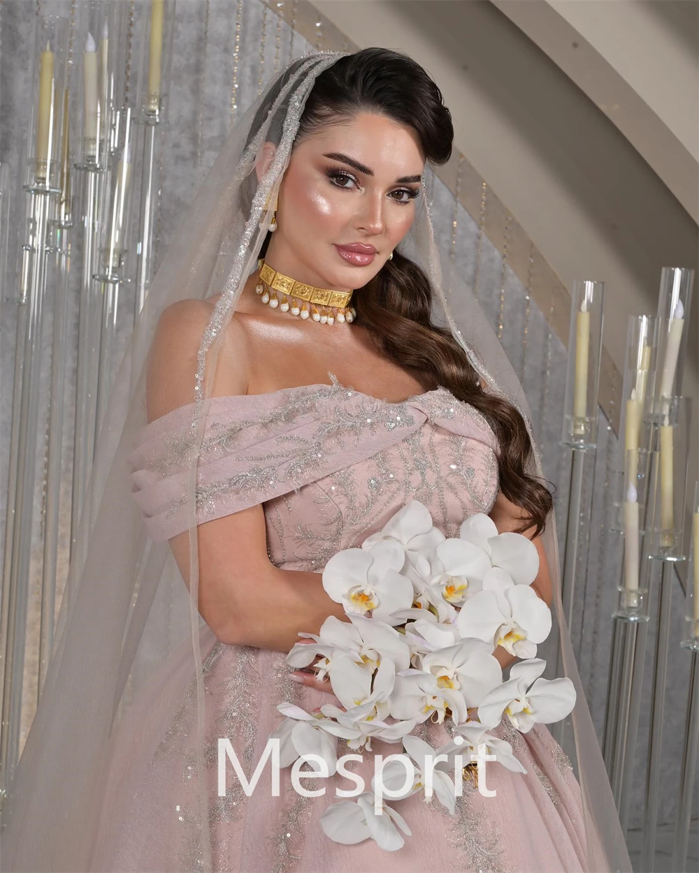 Mesprit-exquisito vestido de noche de línea a con hombros descubiertos, vestido de satén de Organza de Paillette personalizado, alta calidad