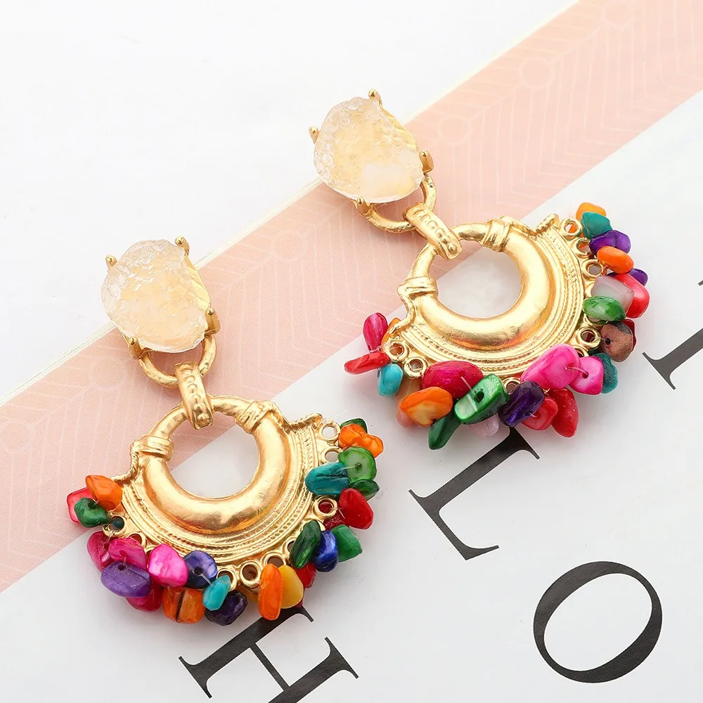 new in Fashionable Charm Metal jewellery earrings women Exquisite Fan shaped Natural Stone Resin women\'s earring jewelry