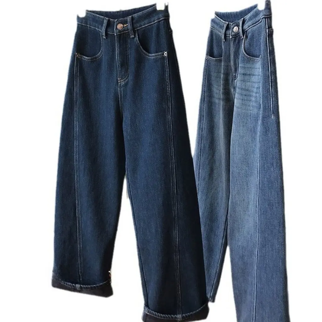 Женские облегающие джинсы на флисовой подкладке, зимние брюки в стиле ретро с высокой талией, норковые бархатные длина до ног F111604