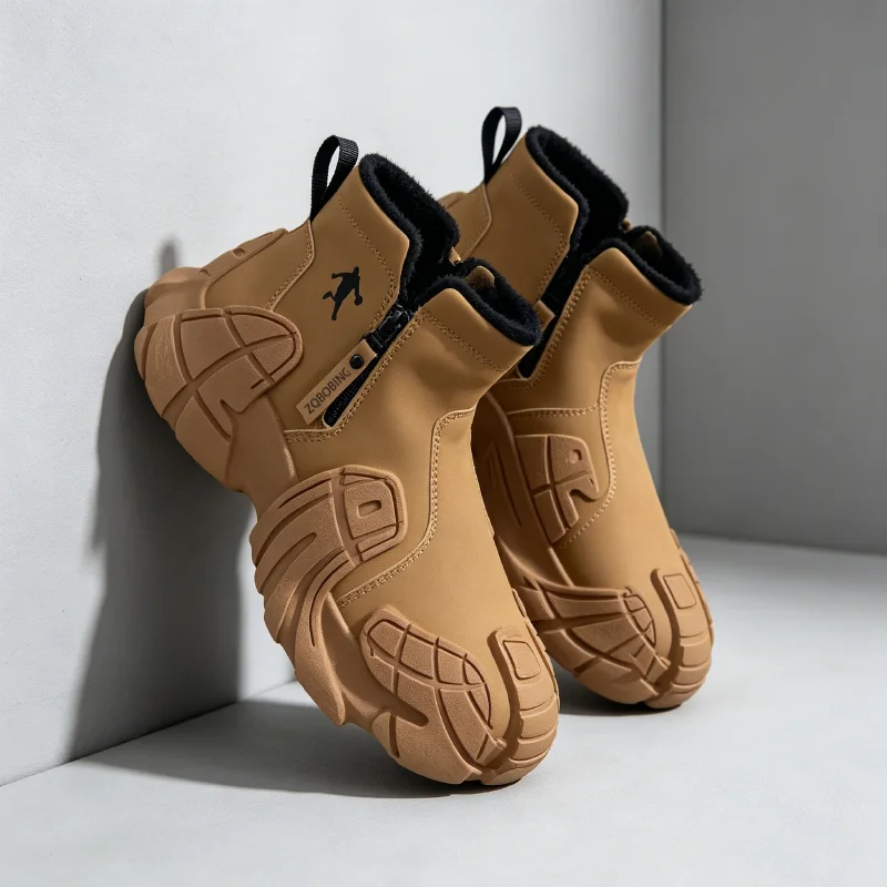Warme Winterstiefel für Herren, Größen 39-47, mit Fleece-Futter, High-Top, Vielseitig, Runde Zehenkappe, Dicke Sohle, Leichte Baumwollschuhe, Trendige Outdoor-Schneestiefel – Detail 7