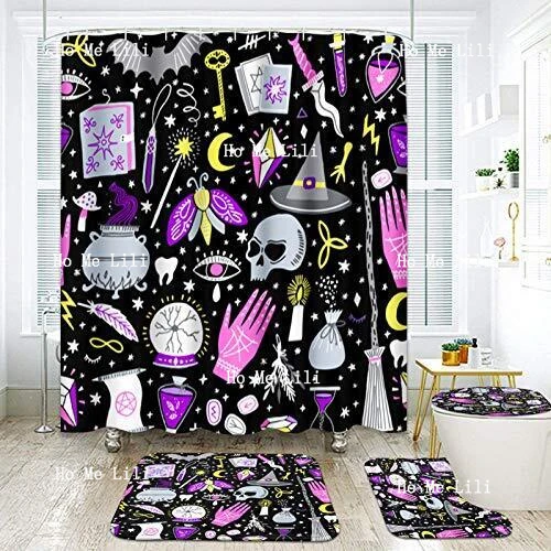 Shower Curtain Set Magic Witch Witchcraft Esoteric Black Mystic