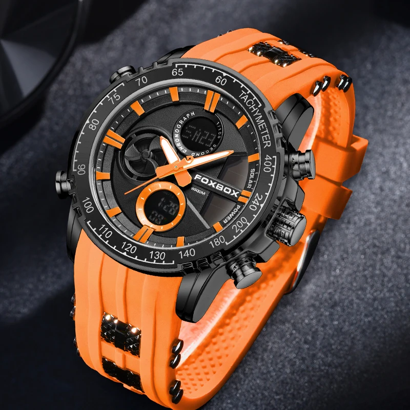 FOXBOX Luxury Watches Men Dual Display Watches Waterproof Mens Sport Wrist Watch Man Military Clock Male Stopwatch Reloj Hombre