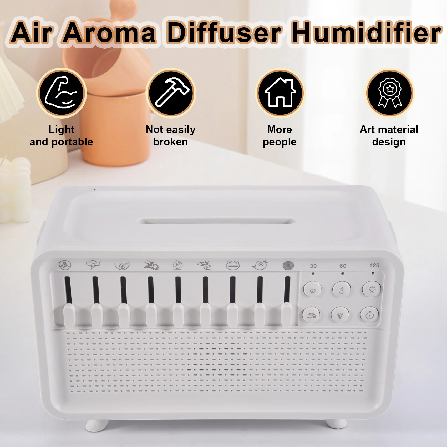 Y47A White Noise Machine Diffuser for Aroma Diffuser Humidifier with 8 Sounds Night Light Bluetooth Speaker