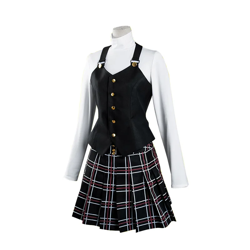 Anime Persona Makoto Niijima Cosplay Costume Long Sleeve Knitted Top Printed Skirt Stockings Vest Wig   Japanese Schooluniform