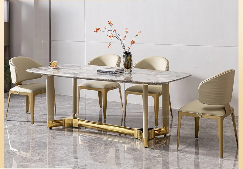 

Light luxury natural marble dining table household high-end 10-person long table designer dining table and chairs