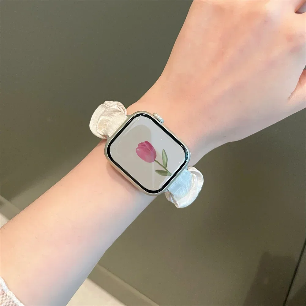 Compatible for Apple Watch Band Scrunchie 38/40/41mm42/44/45mm Cute Elastic Solo Loop Bands Women Bracelet Strap