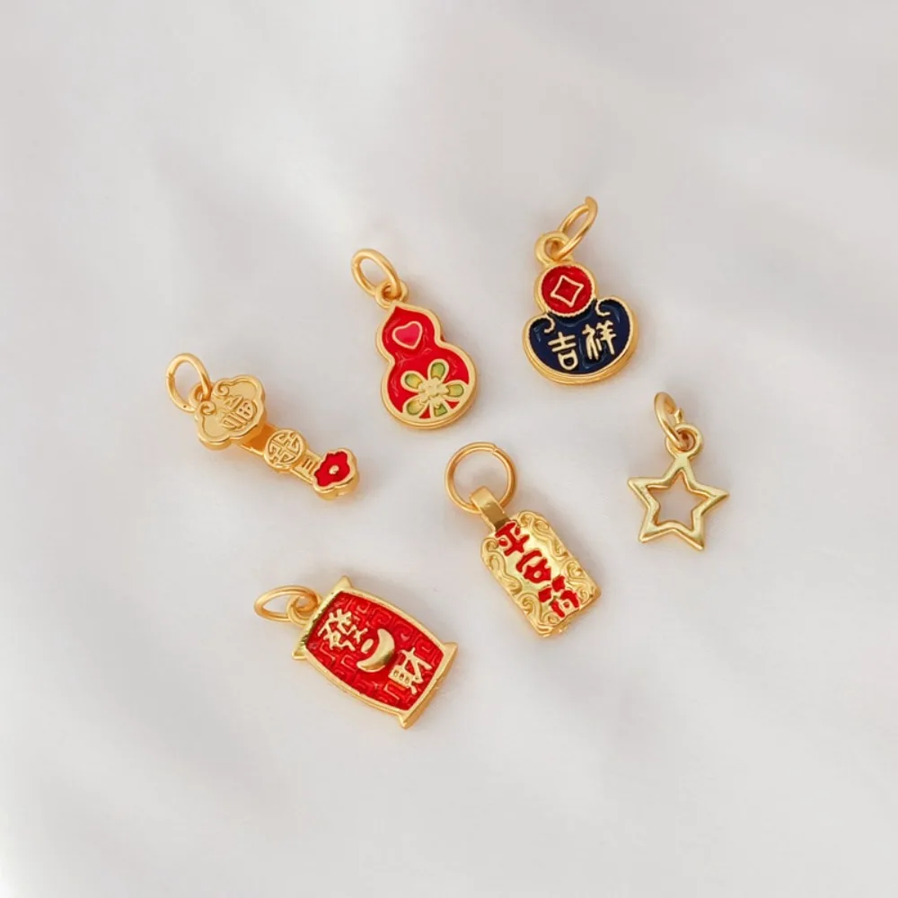DIY Material 18K Gold-coated Ancient Method Gold-dripping Oil Ruyi Gourd Five-pointed Star Prosperity Peace Charm Pendant