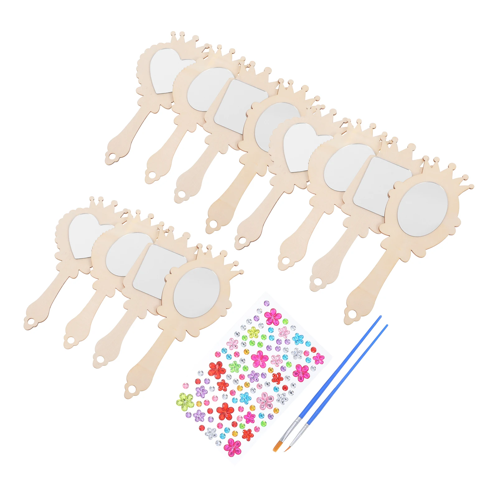 

12 Pieces Wooden Mirrors for Children Decor DIY Handheld Unpainted Princess Vanity Craft Blank Paint Mirror Small Travel