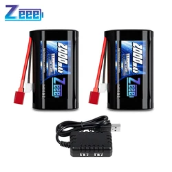 Zeee Li-ion Battery 2S 7.4V 2000mAh T Connector with Charger for RC Cars Buggy Boats 4WD High Speed FPV Racing Hobby Model Parts