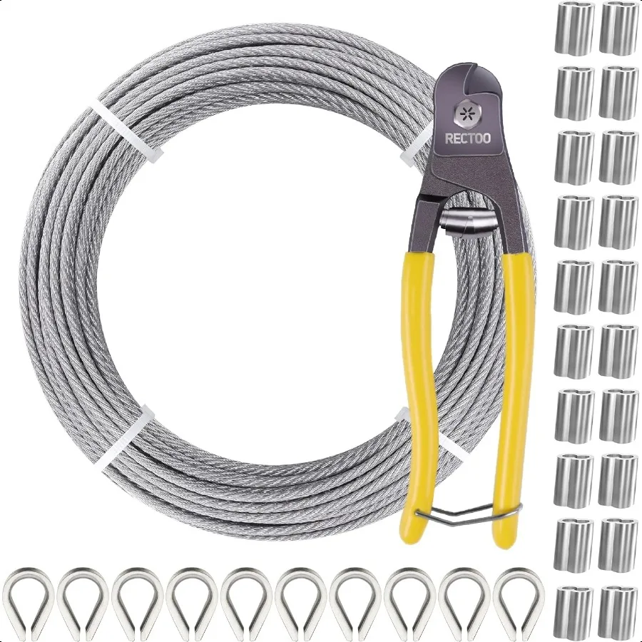 

200FT 1 8" T316 Stainl Steel Cable with Cutter 7x7 Strands Aircraft Wire Rope for Deck Railing Stair Handrail Porch Fence High