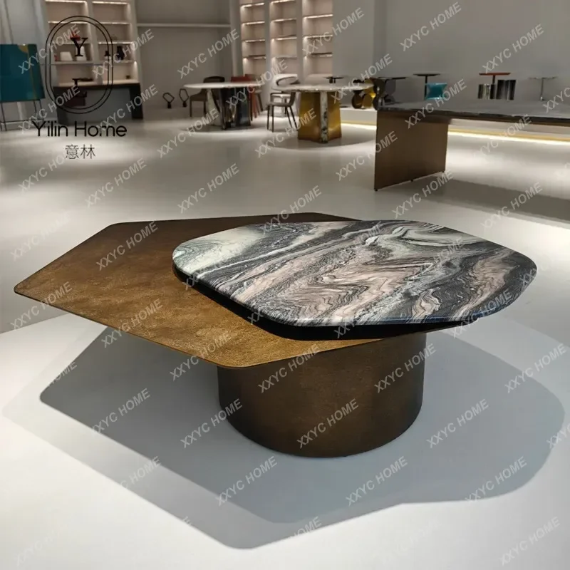 Marble special-shaped rotating coffee table  minimalist living room stainless steel high-end combination