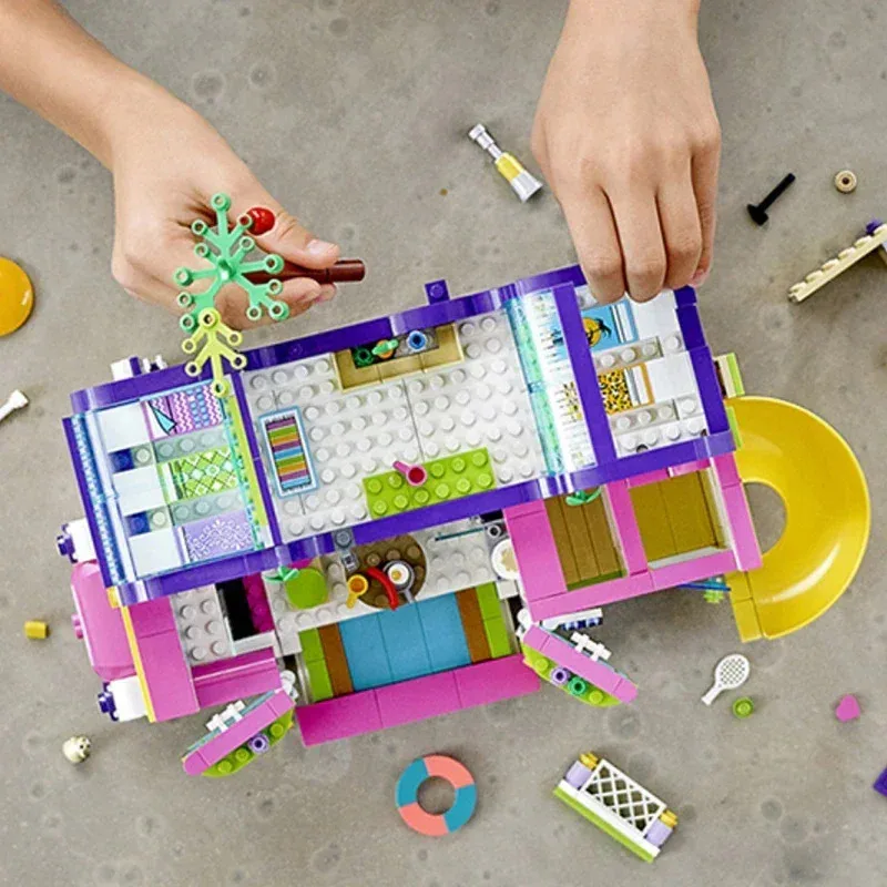 Bon ami série 41395 fille série amitié Bus enfants assemblage MOC jouet bloc de construction cadeau Camping extérieur modèle Rv