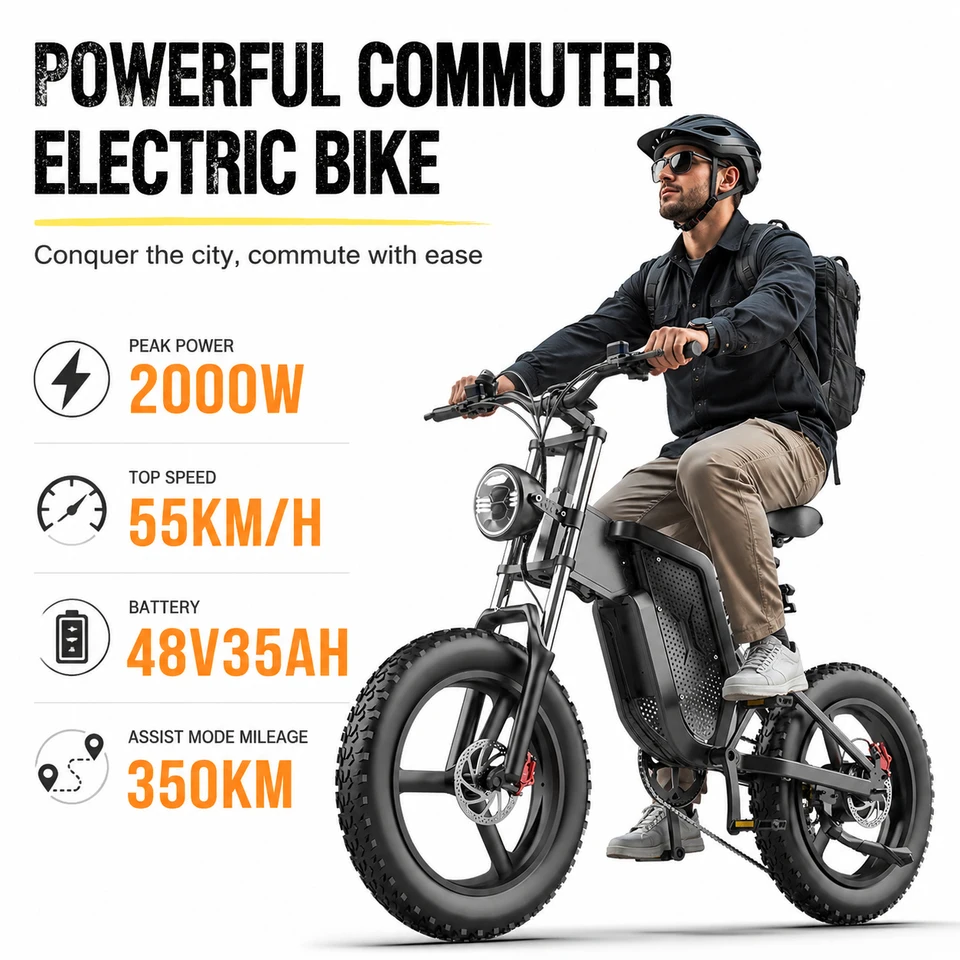 Electric Motorcycle X20 Adult Electric Bicycle 48V35AH Lithium Battery Mountain Ebike 20Inch Road E-Bike Moped Electric Bike image 2