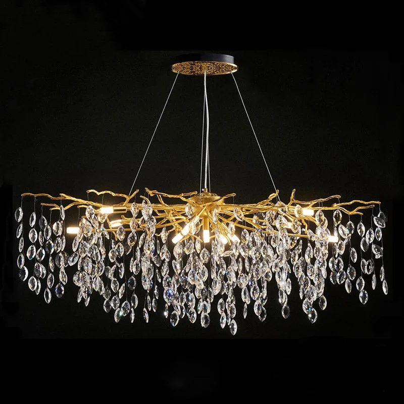 Modern Crystal Chandelier Long Size LED Pendant Light Fixture Home Chandeliers for Dining Room Indoor Gold Led Lights