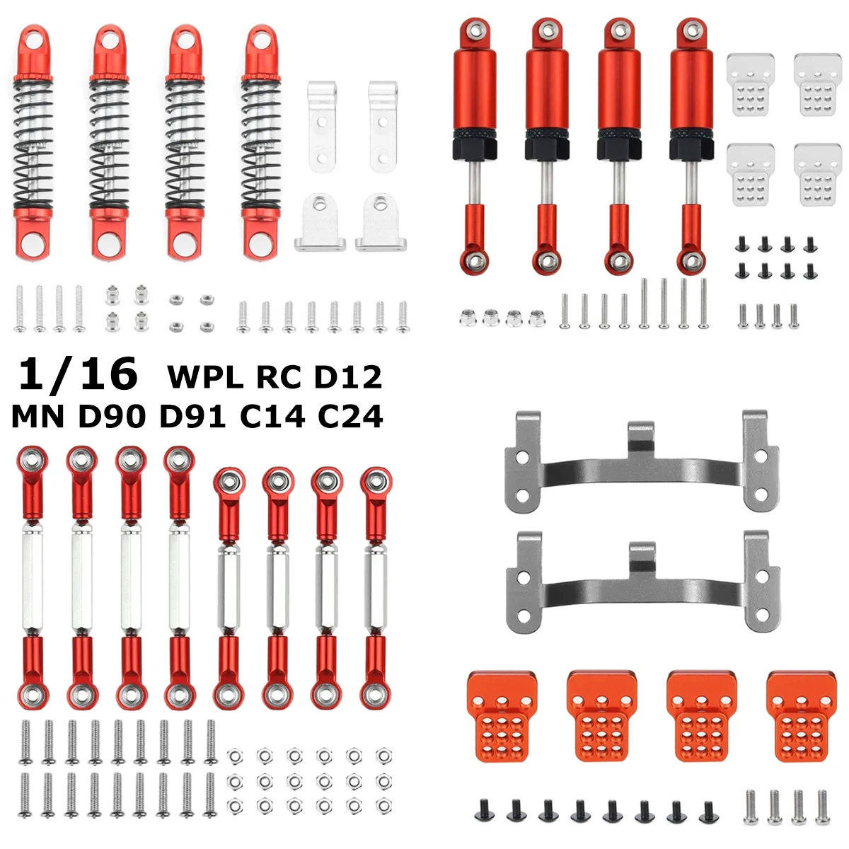 1/16 Steering Link Rod Pull Rod Mount Seat Shock Absorber Set for WPL B14 B24 B-24 C14 C24 MN D12 D90 D91 MN99 MN99s RC Car Part