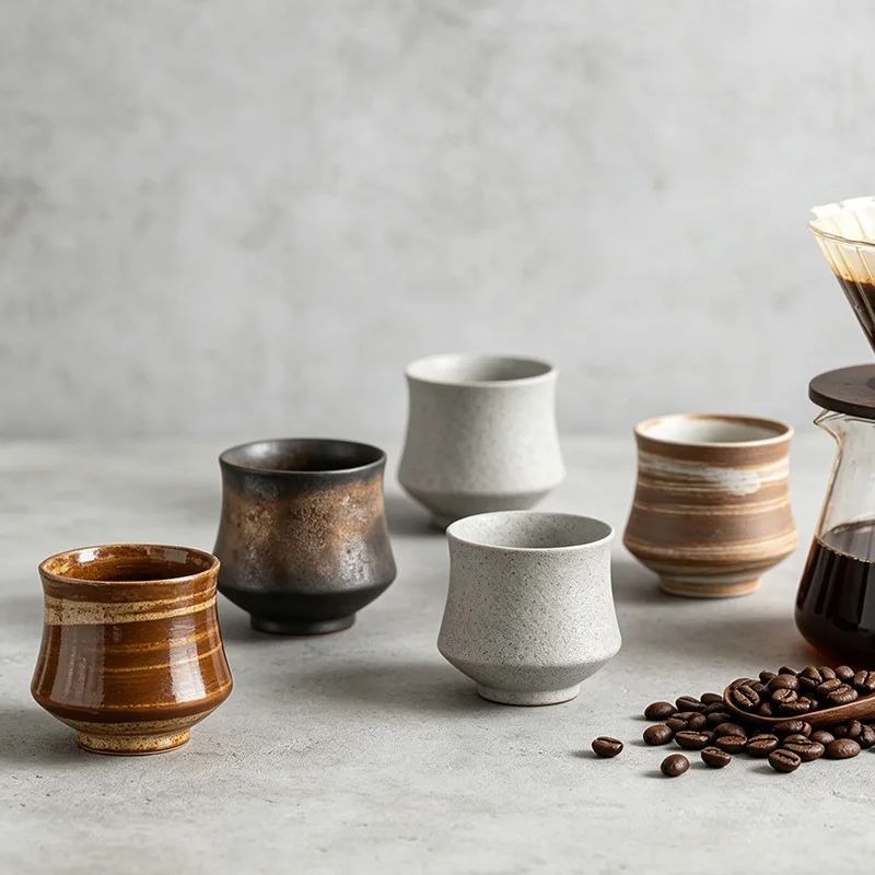 Ceramic coffee cup American espresso nara flower cup coarse pottery retro afternoon teacup hotel homestay couple pair cup