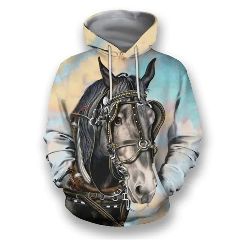 3D Printing Animal Colored Horse Sweatshirt Men Women Pullover Hoodie Casual Loose Oversized Men Hoodies Sudaderas Para Hombres