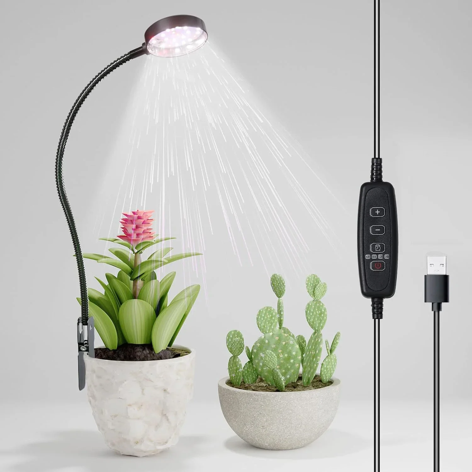 6000K White Full Spectrum Dimmable Plant Grow Light Gooseneck Clip-on Pot Plant Lamp for Indoor Gardening